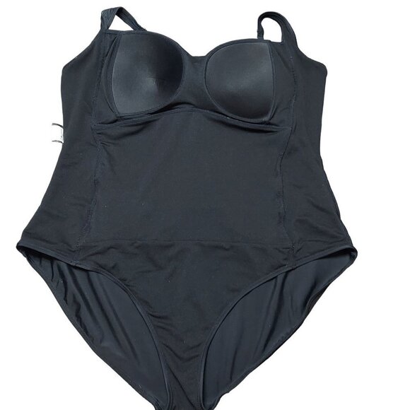 Cromer Resortwear Womens Plus Size Black Ruched One-Piece Swimsuit - Picture 3 of 11